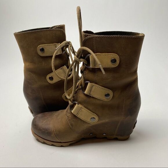Sorel Joan of Arctic Lace Up Wedge Lexie Wedge Elk Brown Leather 7 - Picture 3 of 6